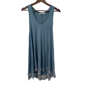 Chloe K Women's Sleeveless Dress Blue Lace Trim Casual Summer Tank Top